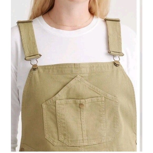 NWT Quince Organic Stretch Cotton Twill Relaxed Overalls Women Small Olive - Picture 2 of 11